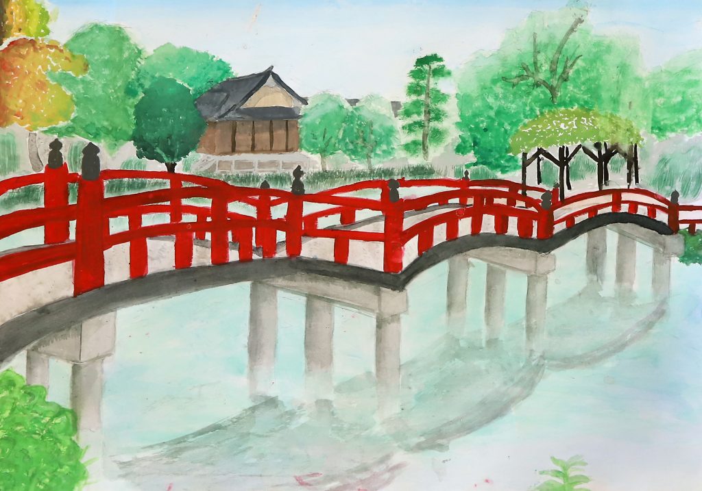 「八幡宮の赤い橋」栄北小学校　６年　永井　友紀乃